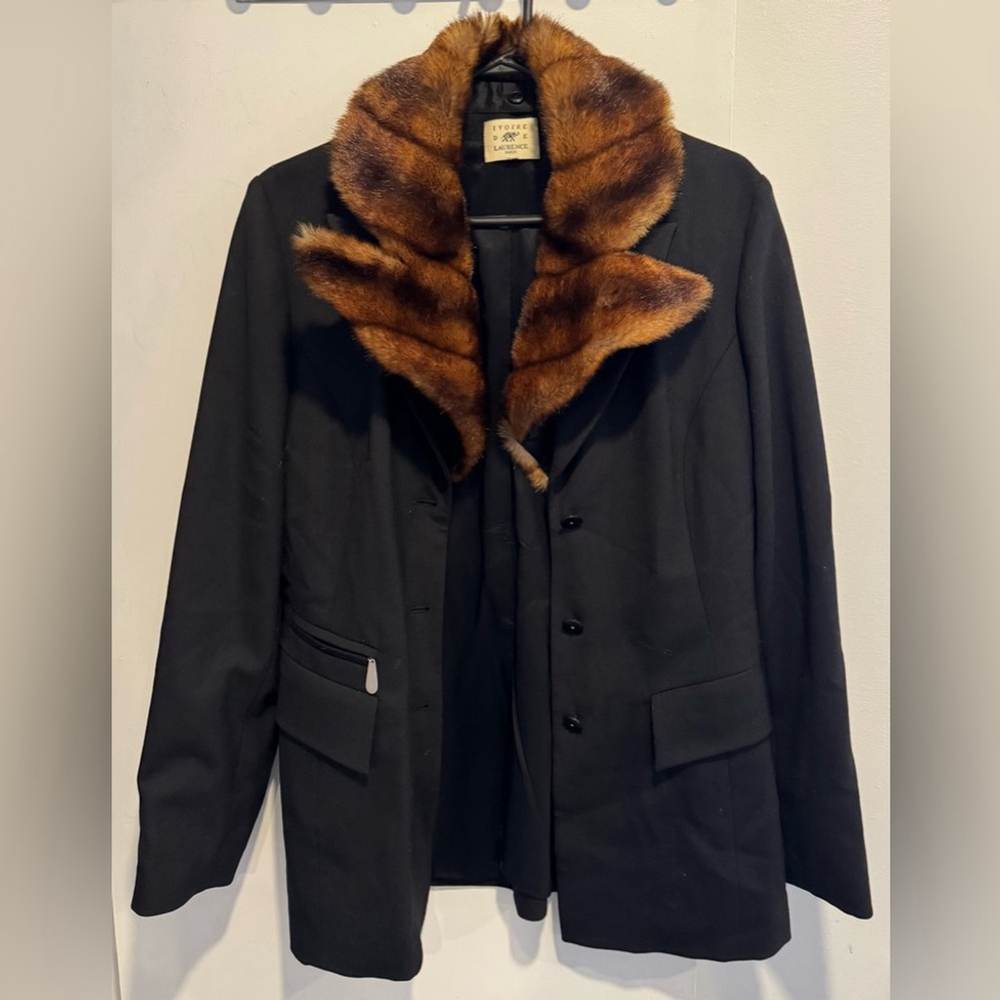 Vintage Ivoire De Laurence Paris France wool blend blazer faux fur luxe chic S/M